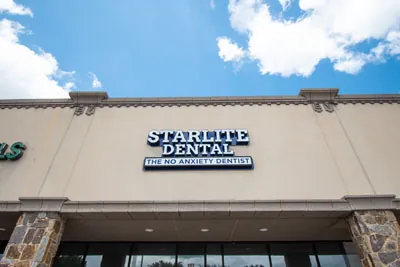 Starlite Dental - "The No Anxiety Dentist" sign out front of the office in McKinney, TX